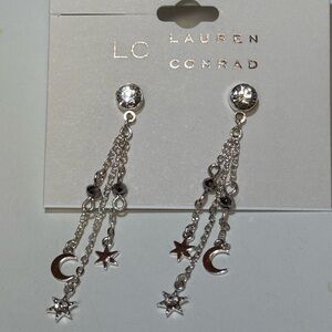 Kohl's LC Lauren Conrad Silver Star and Moon Dangle Earrings 2.25 inch